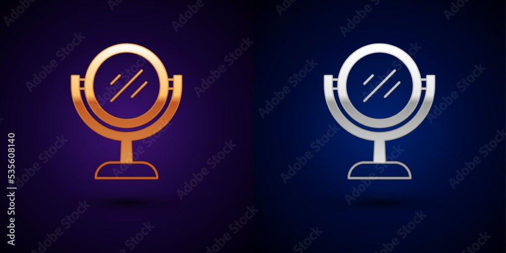 Gold and silver Hand mirror icon isolated on black background. Vector Gold and silver Hand mirror icon isolated on black background. Vector