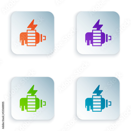 Color Electric motor icon isolated on white background. Set colorful icons in square buttons. Vector