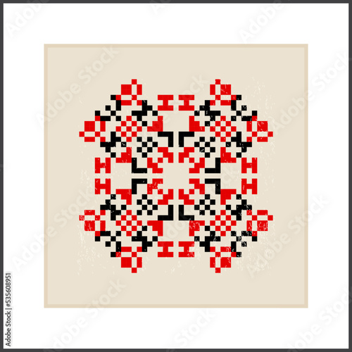 Traditional Ukrainian knitted embroidery art, ethnic mandala ornament vyshyvanka