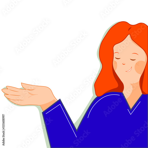 flat vector illustration. the girl points to something. business illustration. expression of opinion.