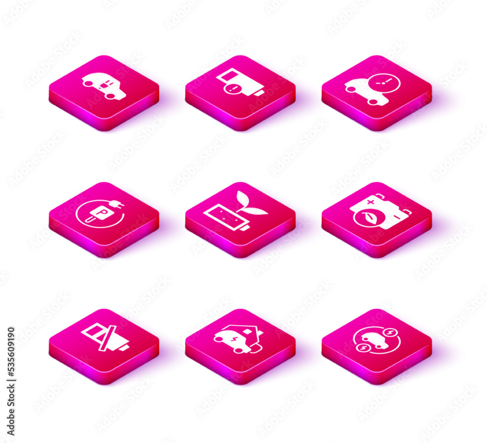 Set Low battery, Charging car home, parking electric, Eco nature leaf, Electric, and icon. Vector Set Low battery, Charging car home, parking electric, Eco nature leaf, Electric, and icon. Vector