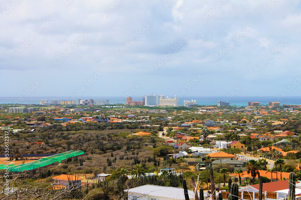 Looking out over the island of Aruba, from the top of a hill.