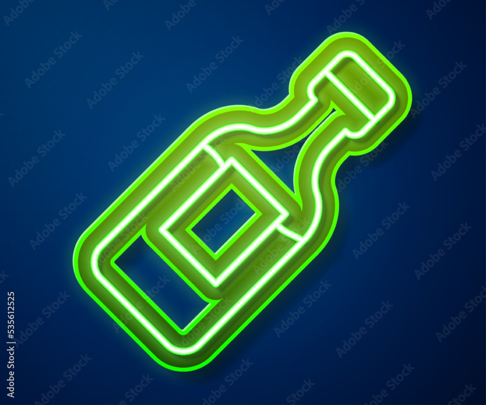 Glowing neon line Bottle of water icon isolated on blue background. Soda aqua drink sign. Vector Glowing neon line Bottle of water icon isolated on blue background. Soda aqua drink sign. Vector