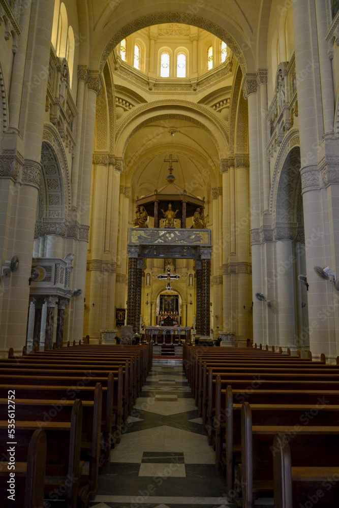 Interior view of the Basilica of the National Shrine of the Blessed Virgin of Ta' Pinu, located in Għarb, Gozo