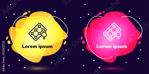 Set line Packaging of birth control pills icon isolated on blue background. Contraceptive pill. Abstract banner with liquid shapes. Vector