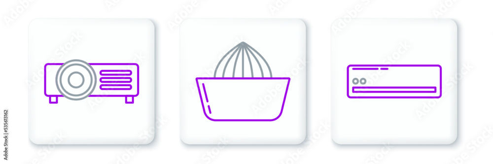 Set line Air conditioner, and Citrus fruit juicer icon. Vector Set line Air conditioner, and Citrus fruit juicer icon. Vector