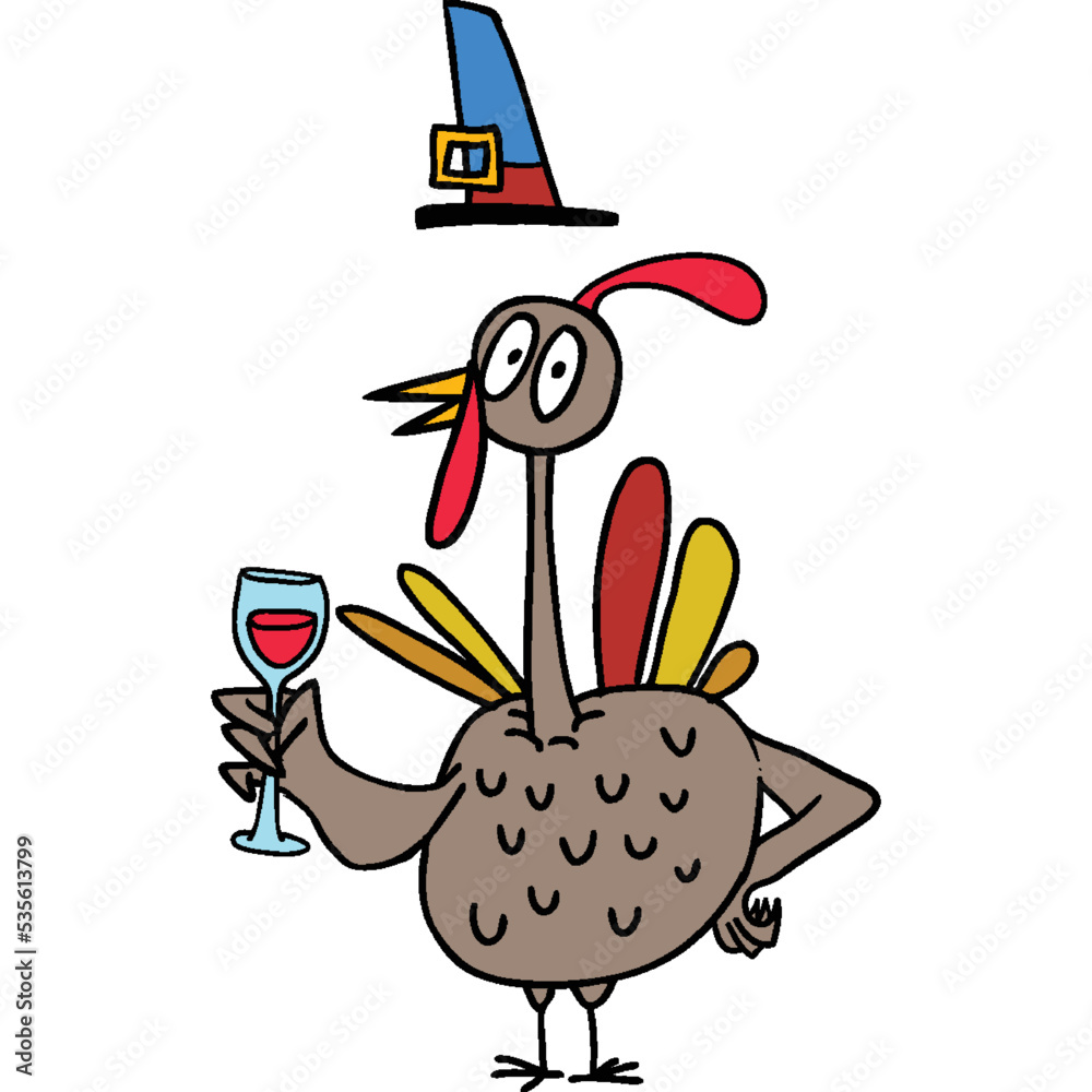 Cartoon happy cute thanksgiving turkey bird. Vector illustration