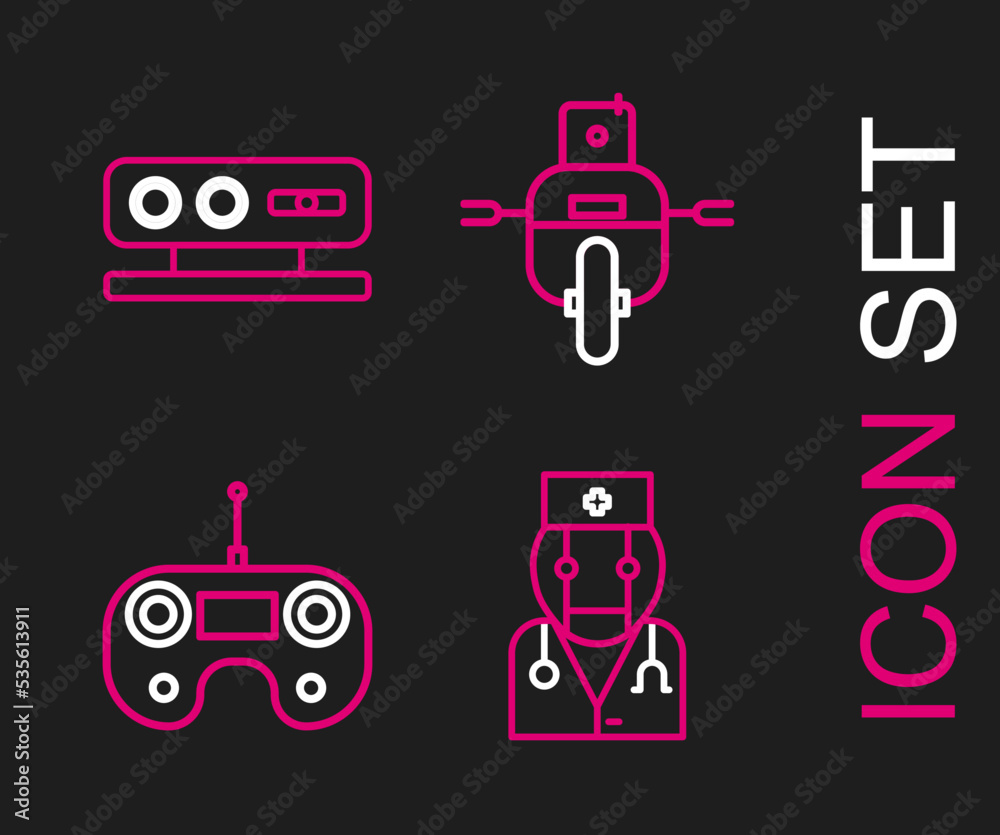Set line Robot doctor, Remote control, and 3d scanning system icon. Vector Set line Robot doctor, Remote control, and 3d scanning system icon. Vector
