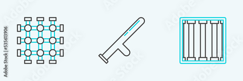 Set line Prison window, and Police rubber baton icon. Vector