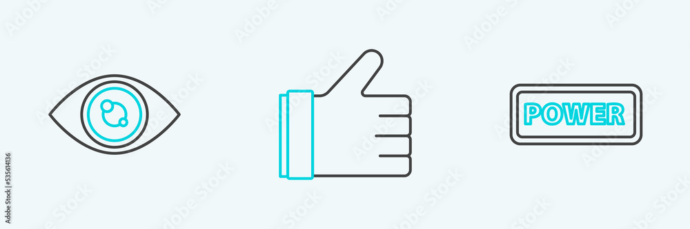 Set line Power button, Eye and Hand like icon. Vector Set line Power button, Eye and Hand like icon. Vector