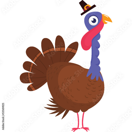 Cartoon happy cute thanksgiving turkey bird. Vector illustration isolated. Design for Thanksgiving Day