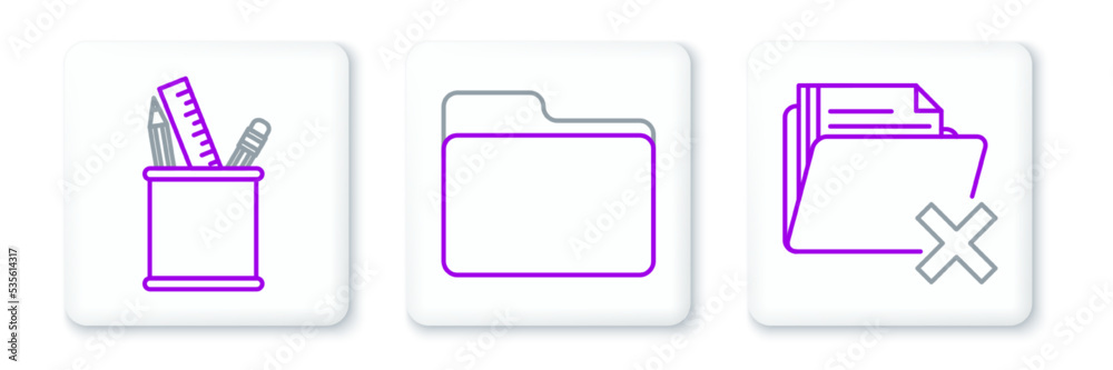 Set line Delete folder, Pencil case stationery and Document icon. Vector Set line Delete folder, Pencil case stationery and Document icon. Vector