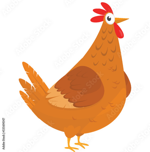 Cartoon big fat hen isolated  on a white background. Vector illustration of a brown chicken photo