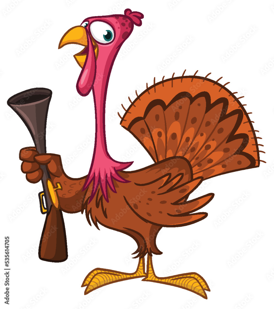 Cartoon happy cute thanksgiving turkey bird. Vector illustration