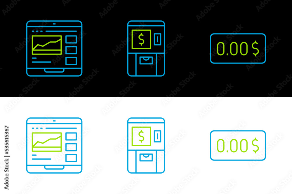 Set line Zero cost, Trading courses and ATM and money icon. Vector Set line Zero cost, Trading courses and ATM and money icon. Vector