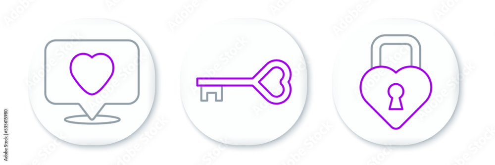 Set line Castle in the shape of heart, Like and and Key icon. Vector Set line Castle in the shape of heart, Like and and Key icon. Vector