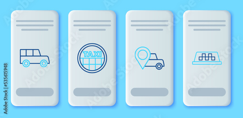 Set line Taxi car roof, Location with taxi, Car and icon. Vector