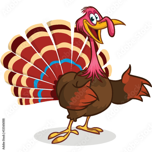 Cartoon happy cute thanksgiving turkey bird. Vector illustration isolated. Design for Thanksgiving Day