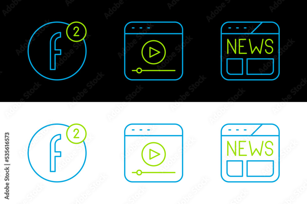 Set line News, Create account and Live stream icon. Vector Set line News, Create account and Live stream icon. Vector