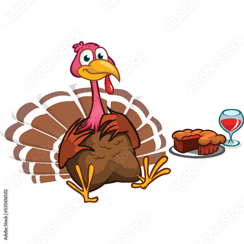 Cartoon happy cute thanksgiving turkey bird. Vector illustration isolated. Design for Thanksgiving Day