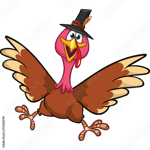 Cartoon happy cute thanksgiving turkey bird. Vector illustration isolated. Design for Thanksgiving Day