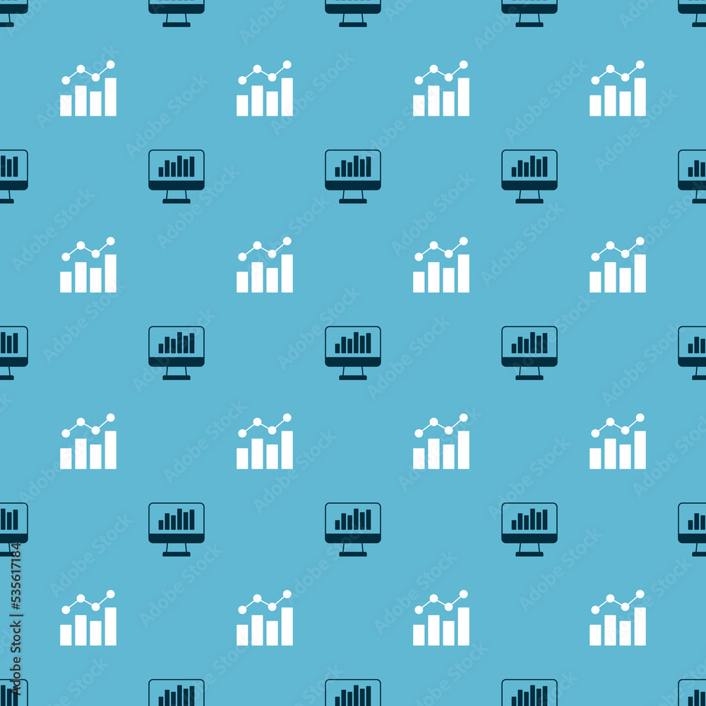 Set Monitor with graph chart and Financial growth on seamless pattern. Vector