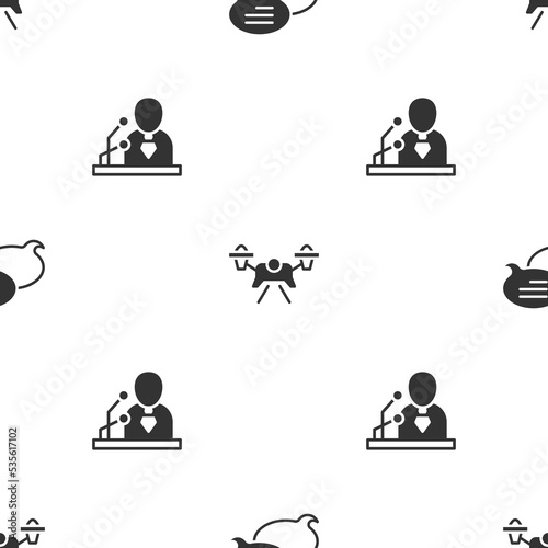 Set Speech bubble chat, Drone and Breaking news on seamless pattern. Vector