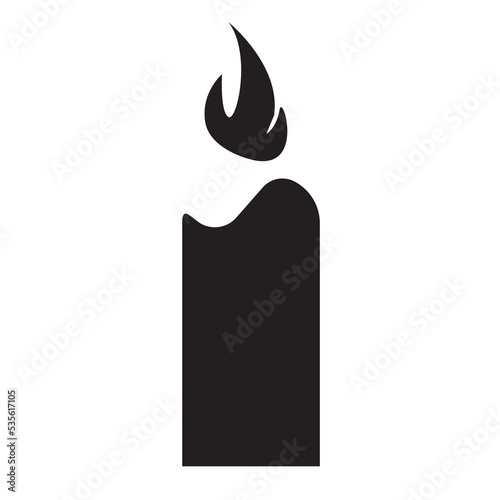 A simple silhouette of a candle on a white background, an element of lighting, live fire, church, prayer. An element of divination, a spiritual session. Halloween. Design for logo, icon. Vector image.
