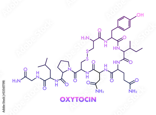 Oxytocin chemical formula, hormone of love. Vector stock illustration.