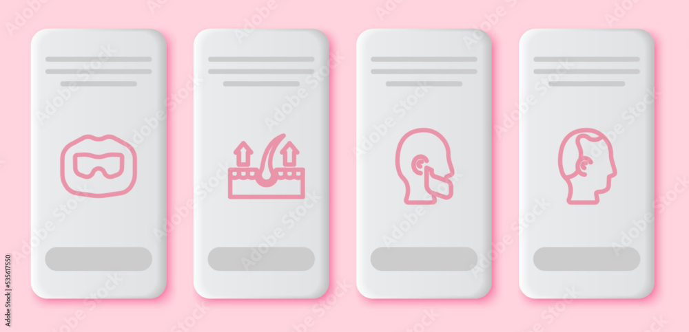 Set line Mustache and beard, Human hair follicle, and Baldness. White rectangle button. Vector Set line Mustache and beard, Human hair follicle, and Baldness. White rectangle button. Vector