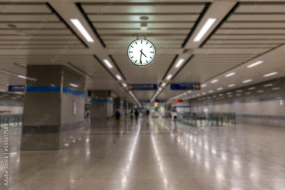 Clock at subway station. Large clock face public transport on a train