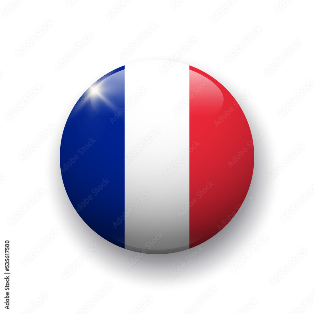 Realistic glossy button with flag of France. 3d vector element with shadow underneath. Best for mobile apps, UI and web design. Realistic glossy button with flag of France. 3d vector element with shadow underneath. Best for mobile apps, UI and web design.
