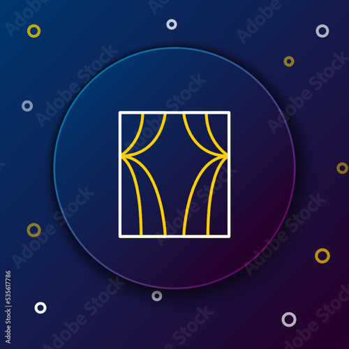 Line Circus curtain raises icon isolated on blue background. For theater or opera scene backdrop, concert grand opening or cinema premiere. Colorful outline concept. Vector