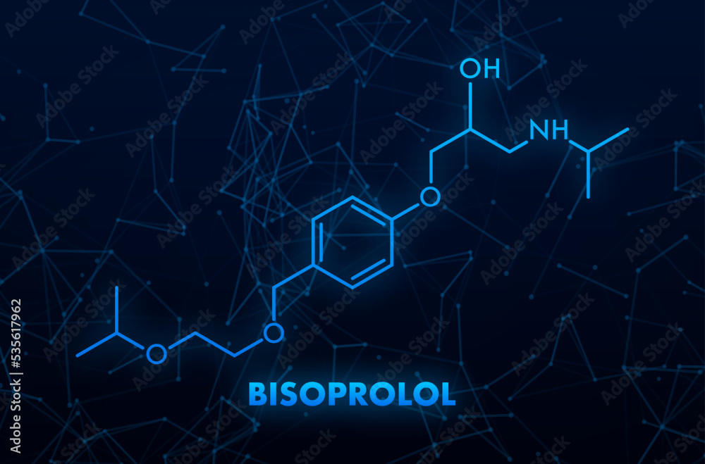 Bisoprolol concept chemical formula icon label, text font vector illustration