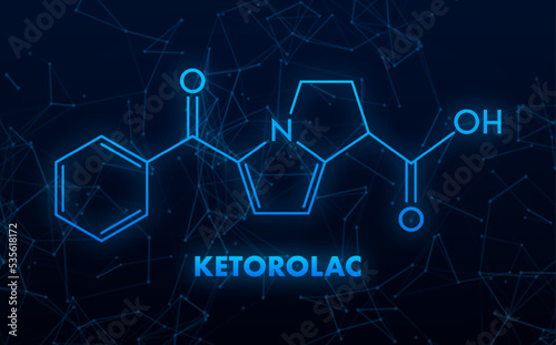 Ketorolac concept chemical formula icon label, text font vector illustration