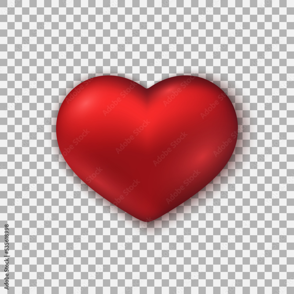 Red 3d heart. Glossy pearl gradient vector template on transparent background with shadow underneath. Best for web, logo, print and St. Valentine's Day decoration. EPS 10. Red 3d heart. Glossy pearl gradient vector template on transparent background with shadow underneath. Best for web, logo, print and St. Valentine's Day decoration. EPS 10.