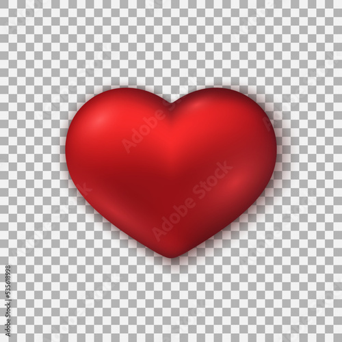 Red 3d heart. Glossy pearl gradient vector template on transparent background with shadow underneath. Best for web  logo  print and St. Valentine s Day decoration. EPS 10.