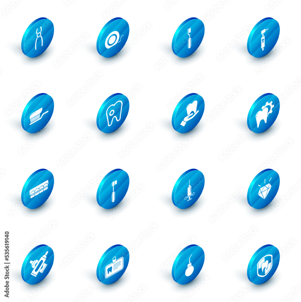 Set Dental floss, Toothbrush, drill, with toothpaste, Teeth braces, caries, treatment procedure and icon. Vector Set Dental floss, Toothbrush, drill, with toothpaste, Teeth braces, caries, treatment procedure and icon. Vector