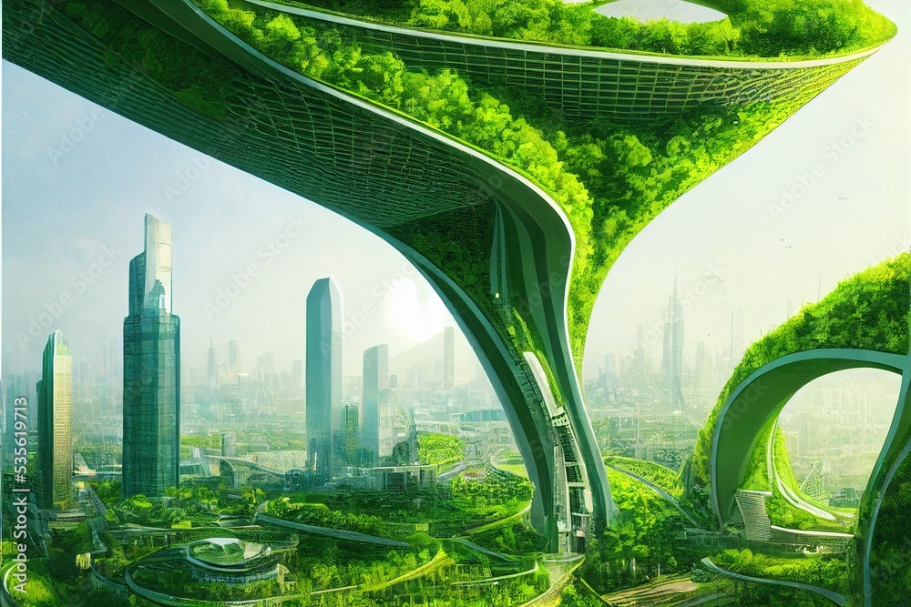Green city of the future. City of the future. Illustration Stock Adobe Stock
