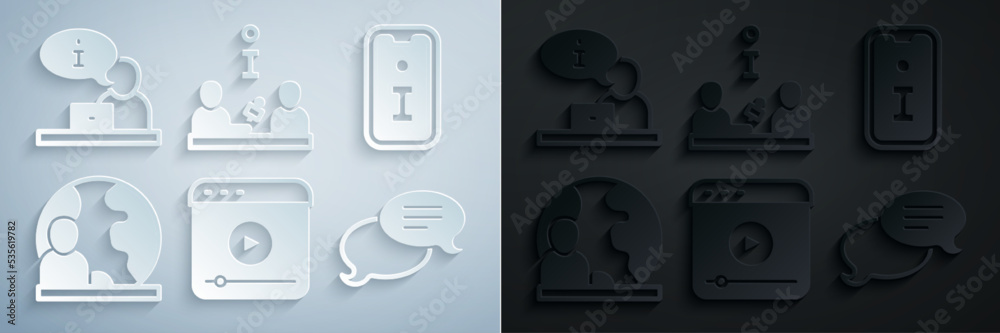 Set Live stream, Information, World news, Speech bubble chat, Interview and Television report icon. Vector Set Live stream, Information, World news, Speech bubble chat, Interview and Television report icon. Vector