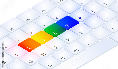 White isometric backlit keyboard with lgbt lettering