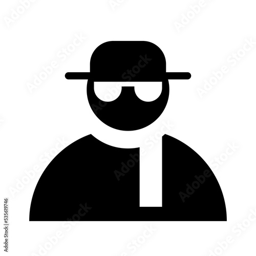 simple black and white incognito user in a hat and glasses icon, anonymous internet browsing mode, vector illustration