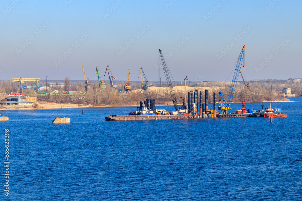 Construction of a new bridge across the Dnieper river in Kremenchug, Ukraine