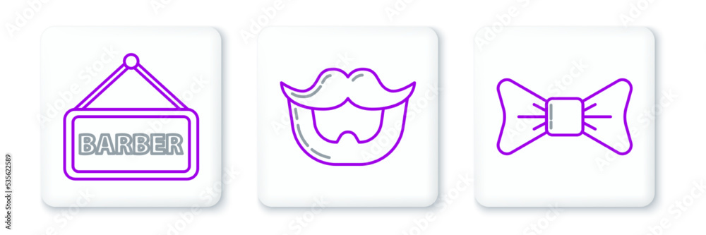 Set line Bow tie, Barbershop and Mustache and beard icon. Vector Set line Bow tie, Barbershop and Mustache and beard icon. Vector