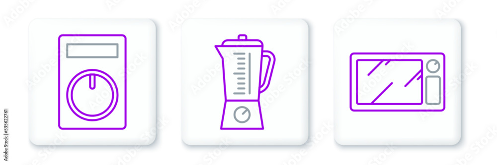 Set line Microwave oven, Remote control and Blender icon. Vector
