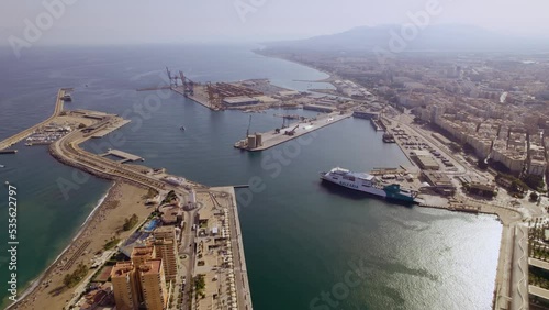 Cinematic aerial perspective of Puerto Banus Bay, Marbella, Malaga, Spain. 4K