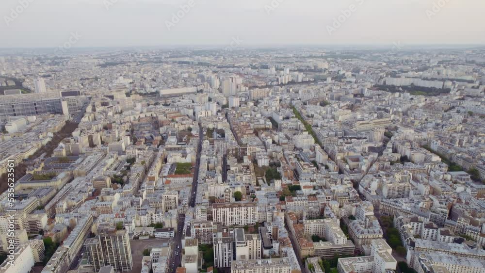Aerial view of Paris, France. Traffic cars driving, Paris city attractions. Cinematic 4K Aerial view of Paris, France. Traffic cars driving, Paris city attractions. Cinematic 4K