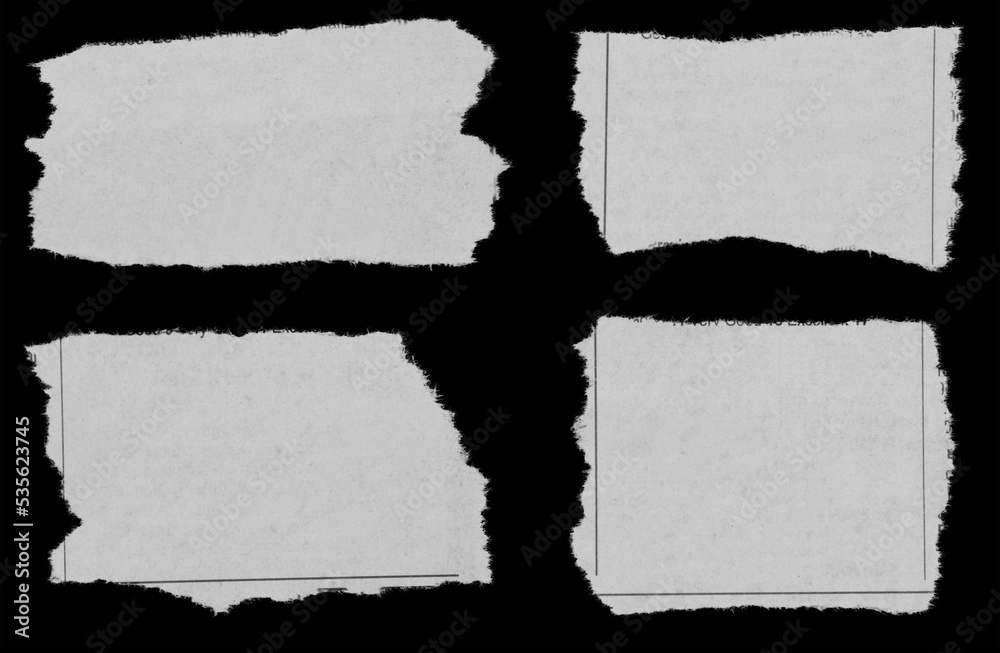 Four torn papers on black