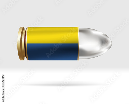 Ukraine flag on bullet. A bullet danger moving through the air. Flag template. Easy editing and vector in groups. National flag vector illustration on background.