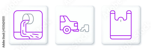 Set line Plastic bag, Wastewater and Car exhaust icon. Vector